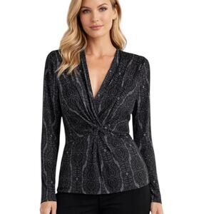 Brooks Brothers Size XL Stretch gray black Knit Blouse